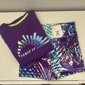 Purple Graphic Tee and Colorful Shorts Set